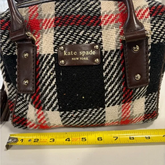 Kate Spade tartan handbag. Plaid wool like texture with leather trim. - Picture 2 of 7
